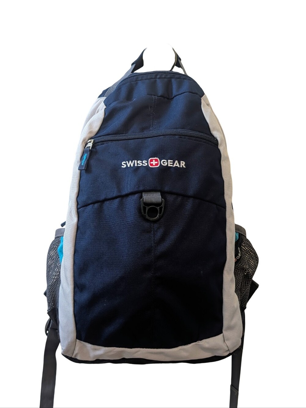 Swiss Gear Canvas Backpack Navy Teal Gray Black Adjustable Padded Straps